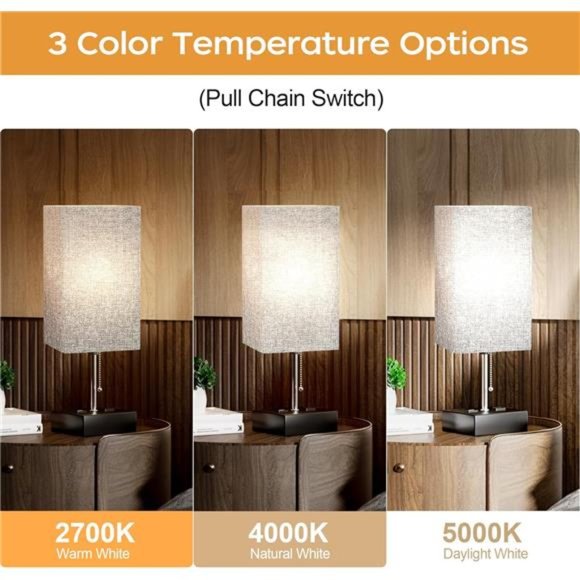 3Color Temperature Bedside Lamp with USB Port &AC Outlet Table Lamps for Bedroom - Picture 2 of 7